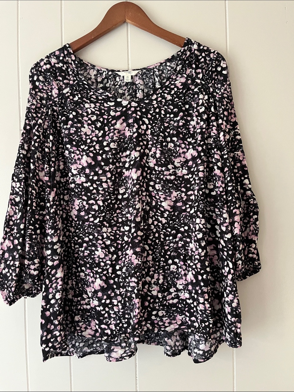 Terra & Sky Black Tunic with Pink and White Floral Speckle